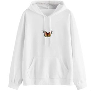 Butterfly Embroidered White Hoodie